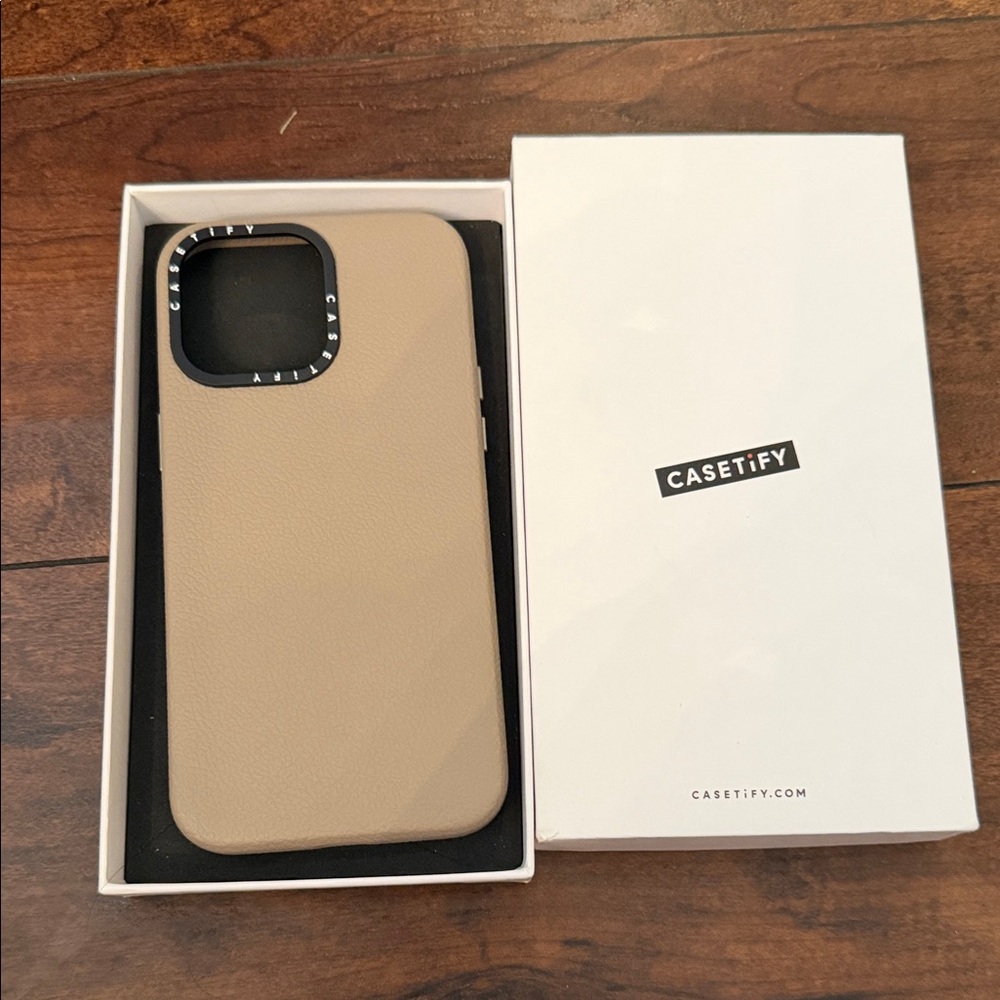 Casetify Tan Leather Phone Case with Black Camera Trim